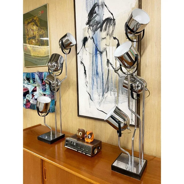 Pair Goffredo Reggiani Sonneman Style Italian Modern Spotlight Table Lamps For Sale - Image 6 of 13