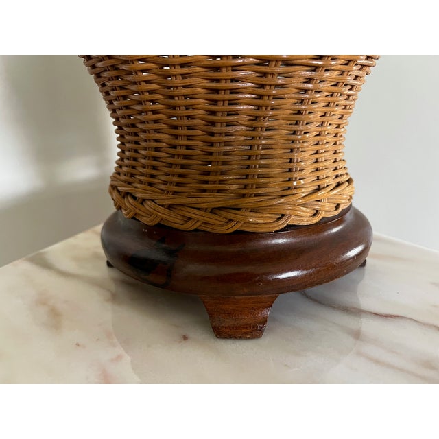 Mid 20th Century Ginger Jar Rattan Lamp With Handles on Wood Base For Sale - Image 4 of 6