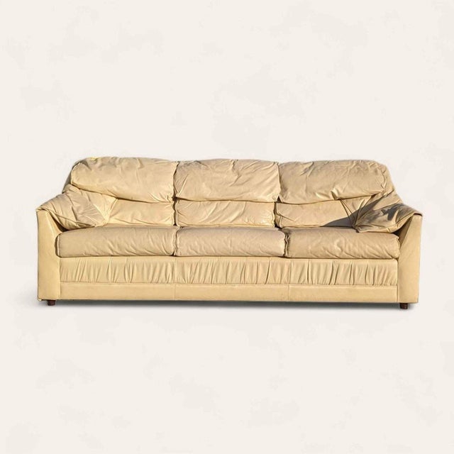 1980s 1980s Postmodern Beige Leather Sofa For Sale - Image 5 of 10
