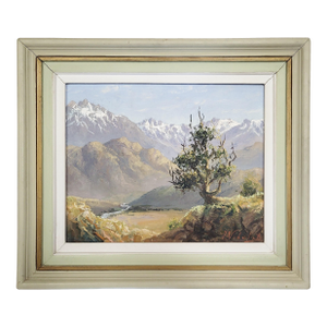 Antique French Framed Impressionistic Mountain Snow Landscape Scene Oil Painting
