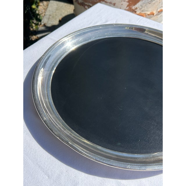Mid-Century Modern Vintage Silver Plate Tray With Black Resin Center For Sale - Image 3 of 9