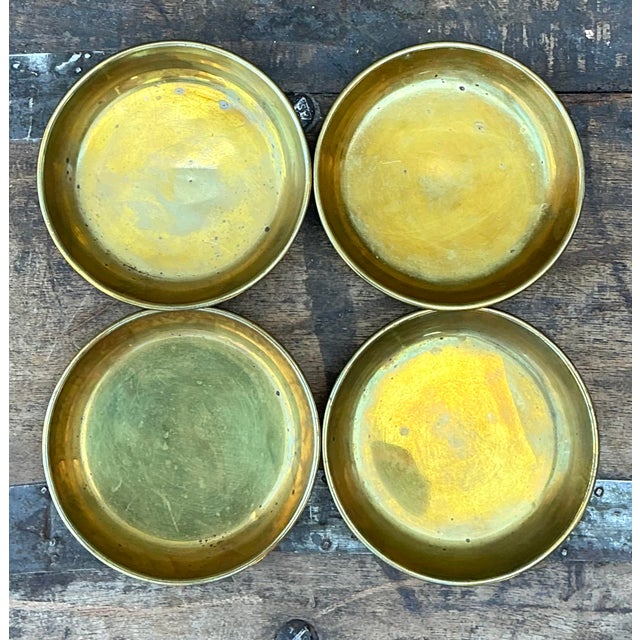 Mid-Century Modern Vintage Polished Brass Coasters - Set of 4 For Sale - Image 3 of 12