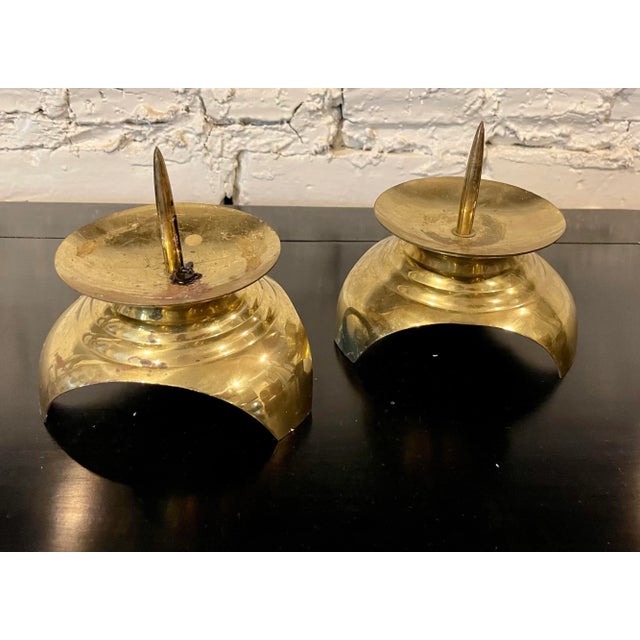1980s 1980s Post Modern Japanese Brass Candle Holders- a Pair For Sale - Image 5 of 9