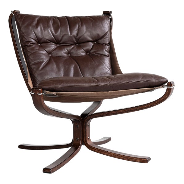 Vintage Falcon Chair in Dark Brown Leather and Plywood by Sigurd Ressell for Vatne Møbler, 1970s For Sale