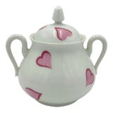Mid 20th Century D. Porthault Paris Limoges Porcelain Coeurs Pink Hearts Sugar Bowl With Handles For Sale