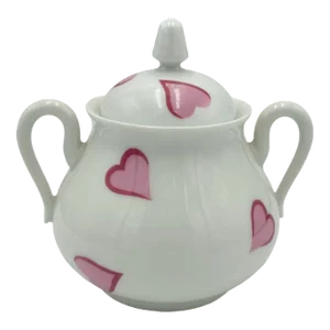 Mid 20th Century D. Porthault Paris Limoges Porcelain Coeurs Pink Hearts Sugar Bowl With Handles
