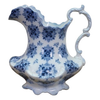 Antique w.h. Grindley Flow Blue Pitcher 1897 English Ironstone Water Jug For Sale