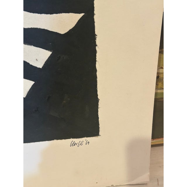 1960s Black and White Painting on Paper by Thomas George For Sale - Image 5 of 8