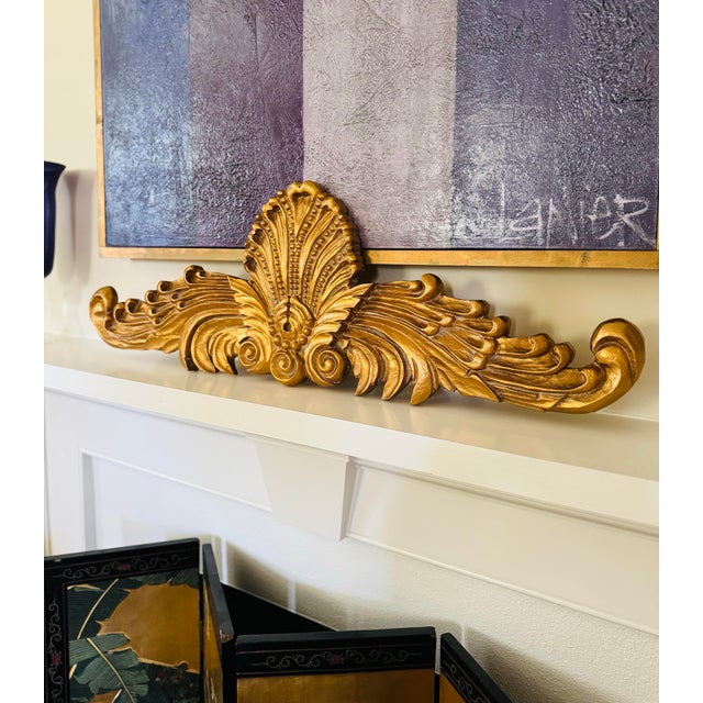 Vintage Gold Shell and Scroll Sculptural Wall Mount or Plaque For Sale - Image 4 of 8