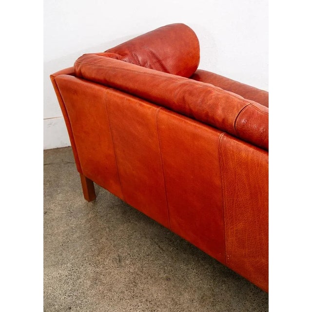Mid 20th Century Danish Modern Sofa Couch Rust Red Leather 3 Seat Denmark MCM For Sale In Sacramento - Image 6 of 11