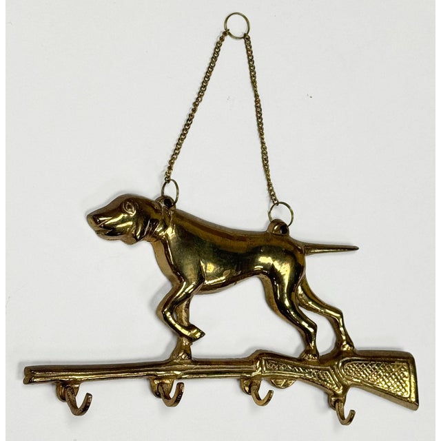 Farmhouse Vintage Brass Hunting Dog With Rifle Key Holder Wall Hook For Sale - Image 3 of 4