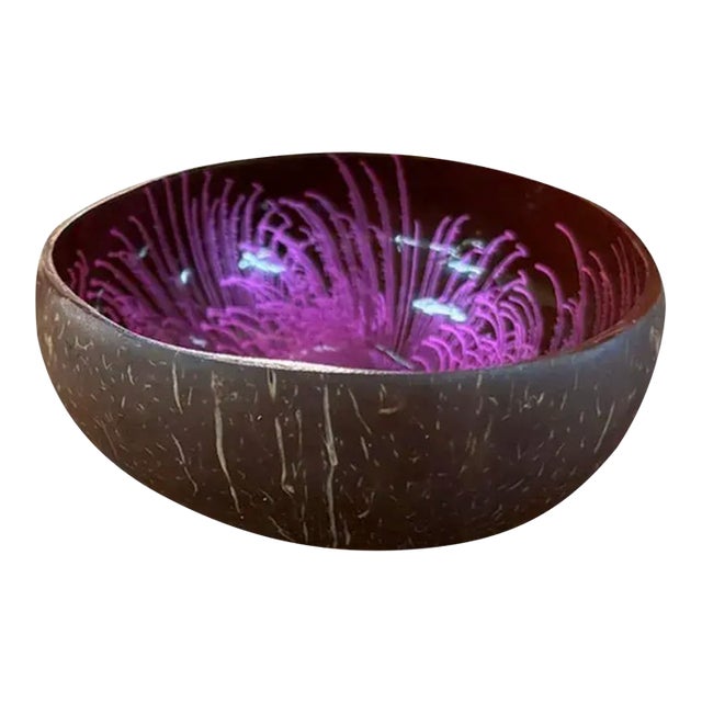 Mid Century Enamel Covered Coconut Shell Bowl For Sale