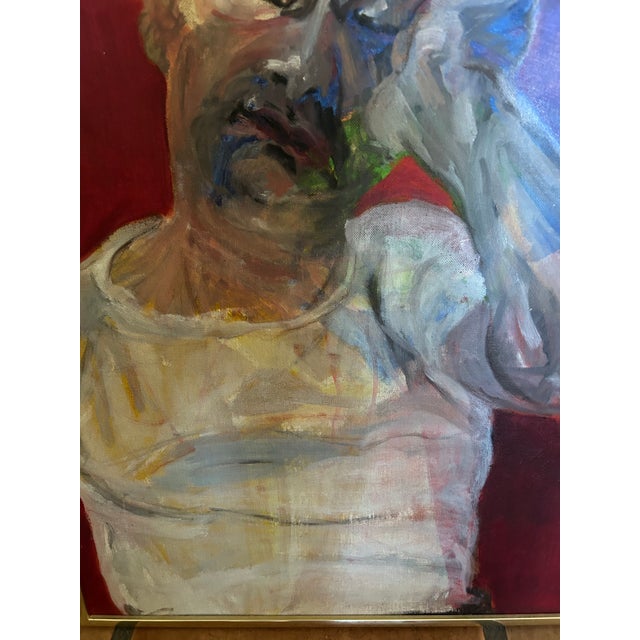Vintage Expressionist Portrait Painting, Acrylic on Board in Brushed Metal Frame, 24” X 18” For Sale - Image 4 of 8