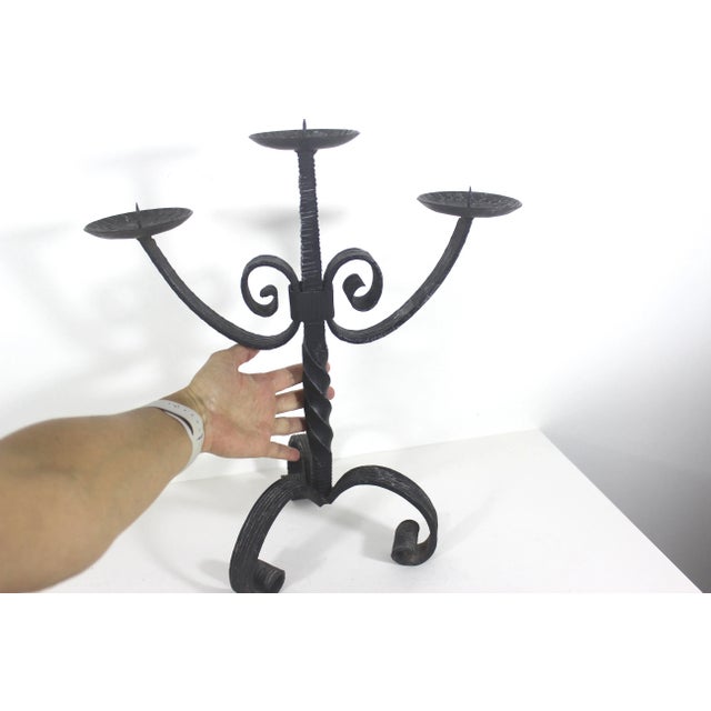 Black 1960s Brutalist Mid Century Modern Wrought Iron Black Pillar Candleholder For Sale - Image 8 of 9