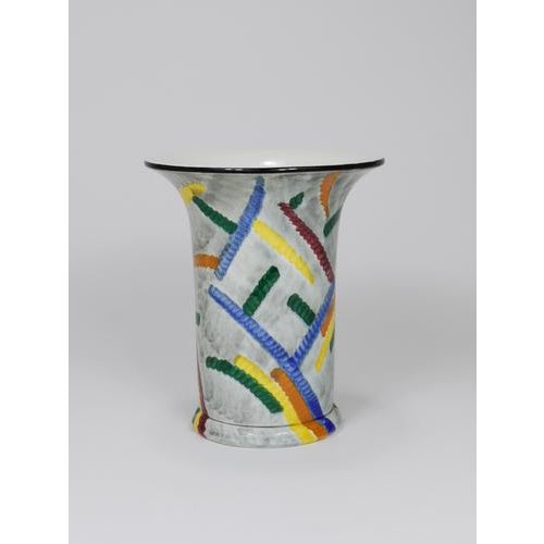 A colorful and charming Majolica pottery vase from the German modernist Bauhaus era, designed in the late 1920s by Eva...