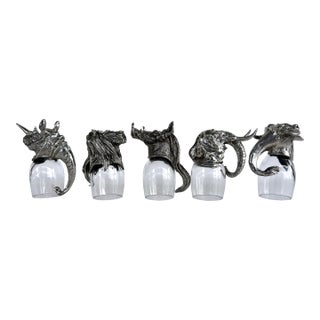Vintage Frankli Wild Royal Selangor South African Figural Animal Shot Glasses 5 Pieces For Sale