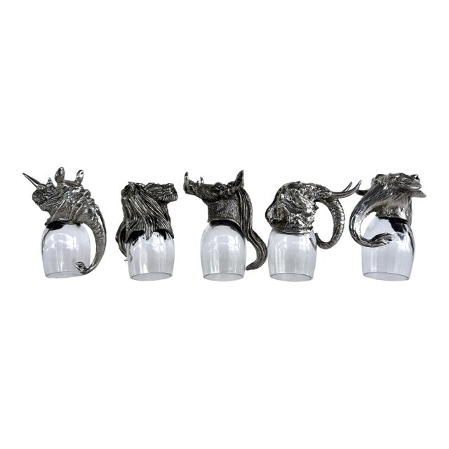 Vintage Frankli Wild Royal Selangor South African Figural Animal Shot Glasses 5 Pieces For Sale