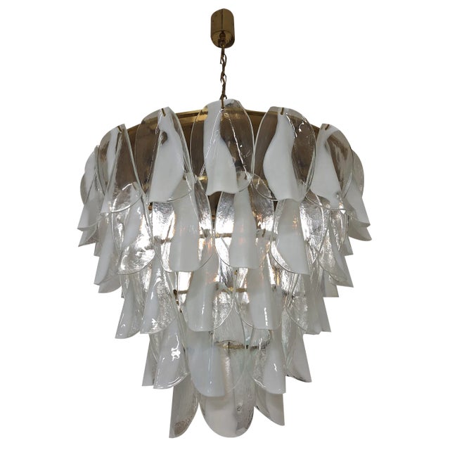 Large Chandelier in Brass with Transparent Tongues and Murrina Lattices from La Murrina, 1970s For Sale