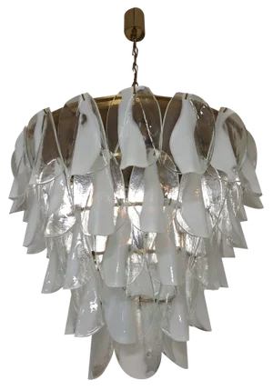 Large Chandelier in Brass with Transparent Tongues and Murrina Lattices from La Murrina, 1970s