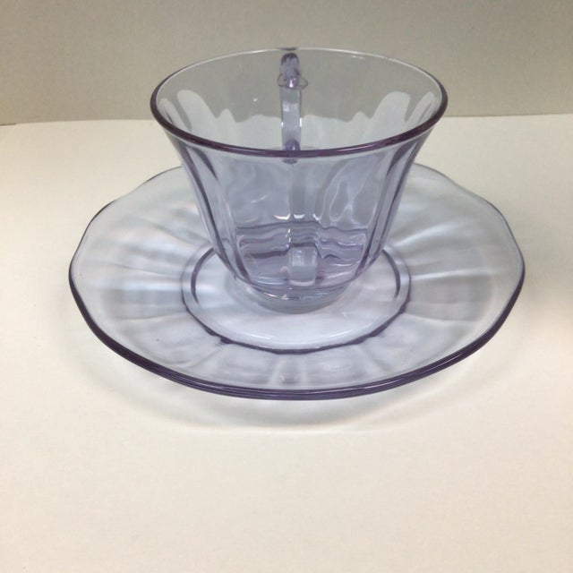 Fostoria Glass Company Lafayette Wisteria Glass Cups and Saucers by Fostoria - Set of 9 For Sale - Image 4 of 11