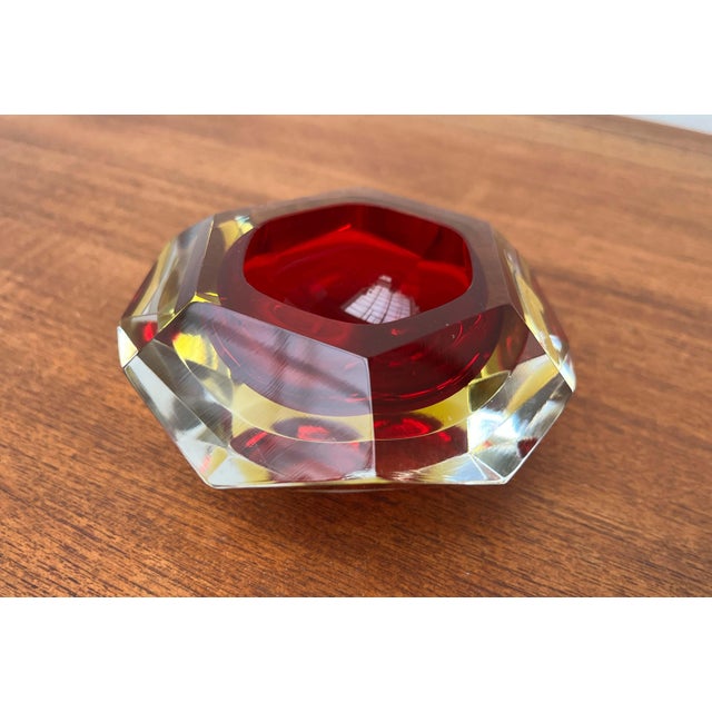 Vintage Italian Red and Yellow Sommerso Murano Glass Bowl, 1970s For Sale - Image 9 of 18