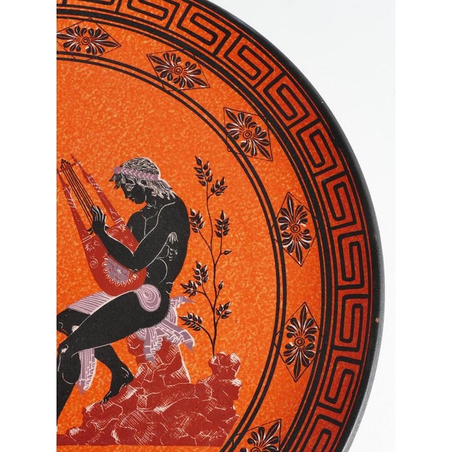 Large Greek Black-Figure Orange Terracotta Wall Plate with Classical Motif, 1970s For Sale - Image 13 of 18