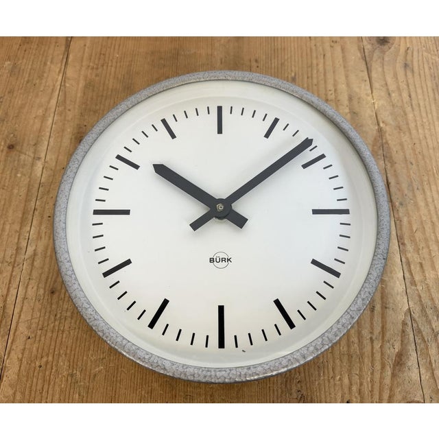 Industrial Grey Wall Clock from Burk, 1970s For Sale - Image 9 of 16