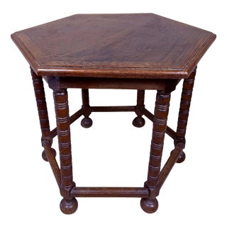 Spanish Hexagonal Wood Side Table with Turned Legs, 1930 For Sale