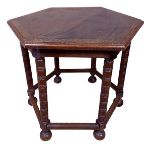 Spanish Hexagonal Wood Side Table with Turned Legs, 1930