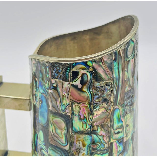 1950s Mid-Century Modern Mexican Alpaca Silver and Abalone Inlay Water Pitcher For Sale - Image 12 of 17