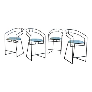 Post Modern Memphis Black Bar Stools - Set of 4 For Sale