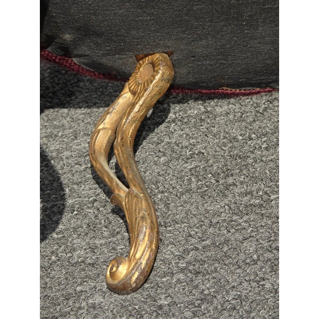 Footstool - Vintage Victorian Style Burgundy Oval Floral Needlepoint Footstool For Sale - Image 13 of 15