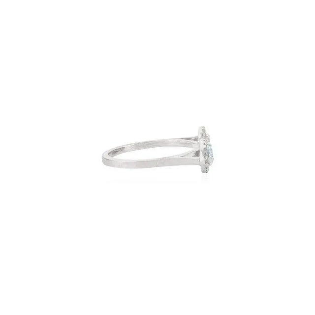 Metal Two Pear Shaped Blue Topaz Halo Diamond Open Ring Size 6.5 For Sale - Image 7 of 9