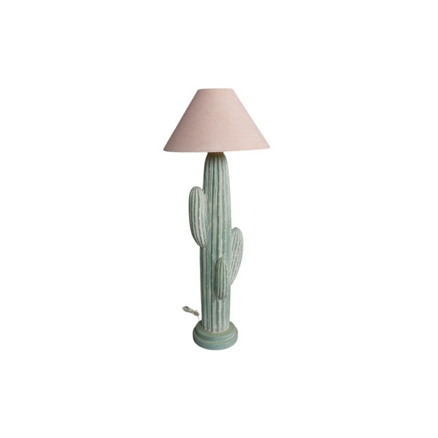 A cast plaster cactus floor lamp by Bon Art. Cast in the shape of a saguaro cactus, with ridged and pitted details on the...