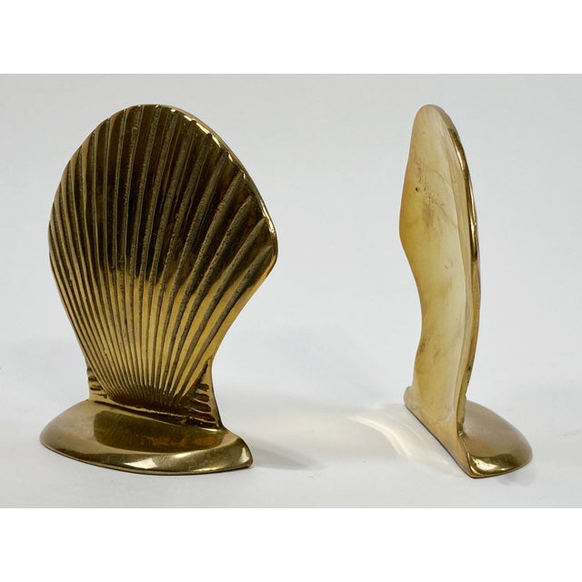 Mid 20th Century Vintage Brass Clam Shell Bookends, a Pair For Sale - Image 5 of 5
