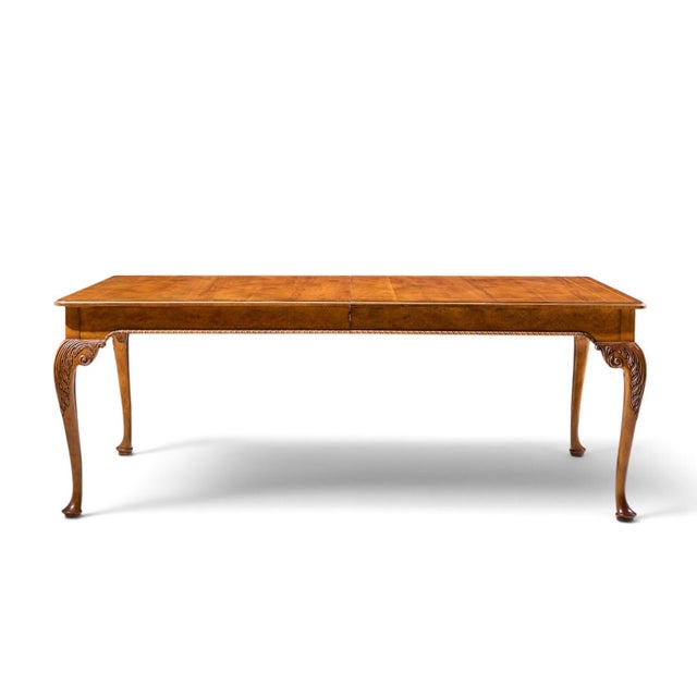 Wood Baker Furniture Stately Homes Queen Anne Walnut Expanding Dining Table With 3 Leaves For Sale - Image 7 of 17