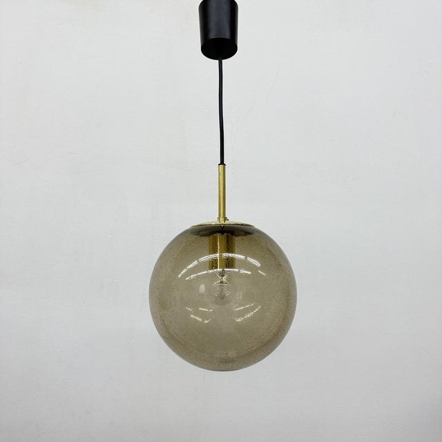 Mid-Century Modern Brass and Smoked Glass Ball Pendant from Limburg Glashütte, 1970s For Sale - Image 3 of 18