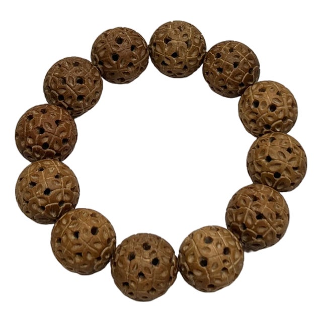 Natural Sandalwood Pattern Carving Beads Hand Rosary Praying Bracelet For Sale