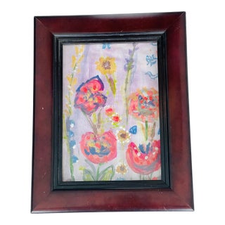 1970s Small Floral Abstract Hedgehog Garden by Elia Framed For Sale