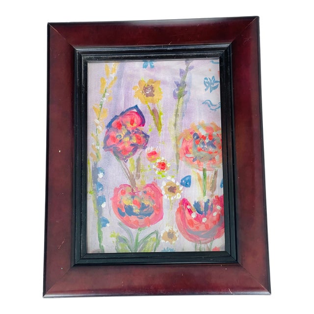 1970s Small Floral Abstract Hedgehog Garden by Elia Framed For Sale