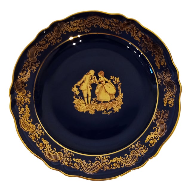 Vintage French Limoges Plate with 24K Gold, 1940 For Sale