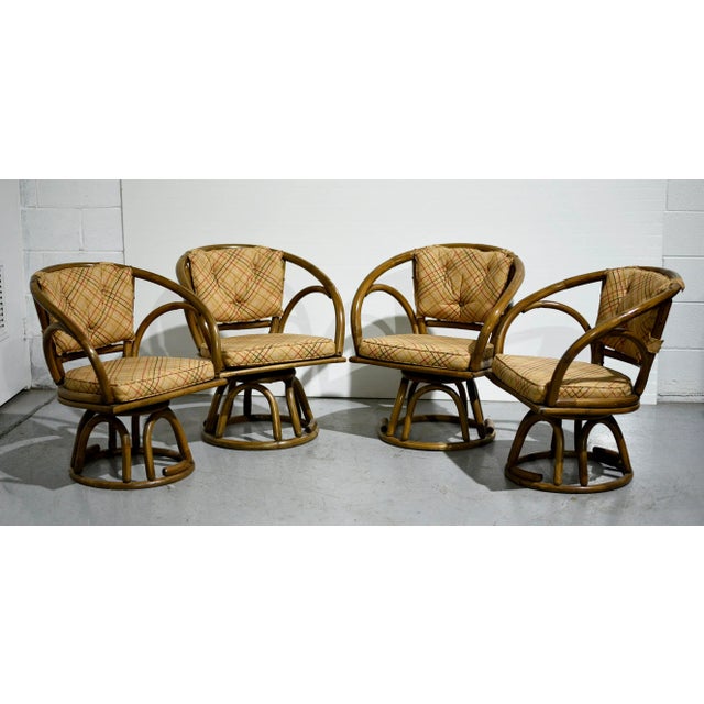 Mid Century Rattan Round Table and Swivel Chairs Set 5 Pieces Chairish