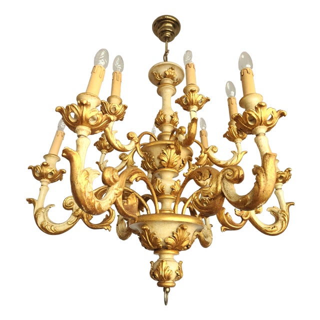 Vintage Florentine Chandelier with Gold Leaf, 1930s For Sale