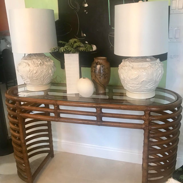 1960s Italian Ceramic Hamd Made Floral Lamps Blanc De Chine - a Pair For Sale In West Palm - Image 6 of 7