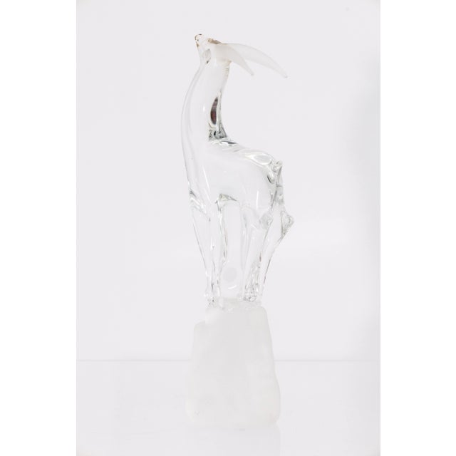 Mid-Century Modern Mid Century Modern Signed Clear Art Glass Antelope Sculpture With Frosted Base For Sale - Image 3 of 7