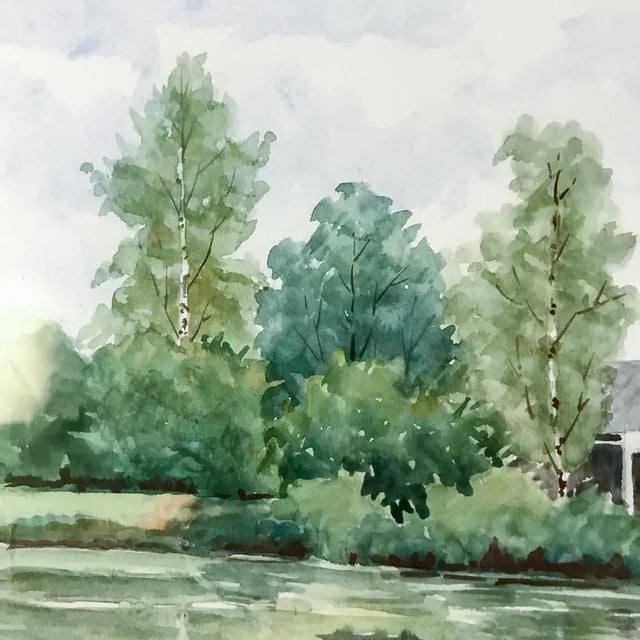 Wood Mid-Century Hand Painted Framed Watercolor by Pol Antonis For Sale - Image 7 of 13