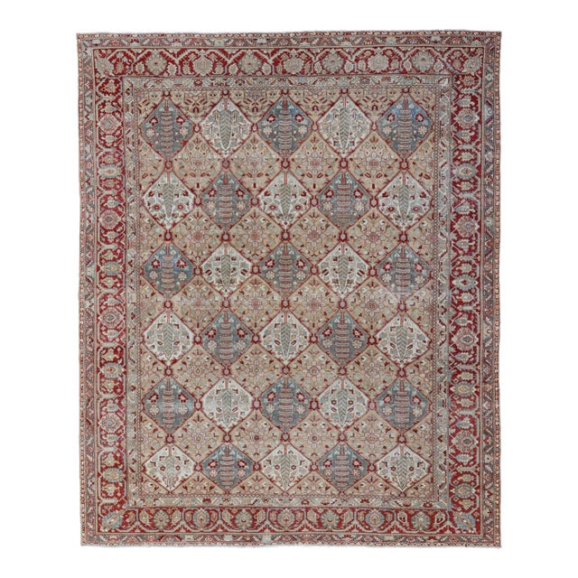 Antique Persian All-Over Garden Design Bakhtiari Rug in Multi Colors 12'11 X 15'6 For Sale