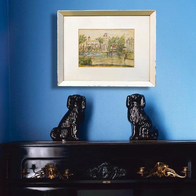 Art Deco Framed Painting of Miami Beach Circa 1950 For Sale - Image 3 of 4