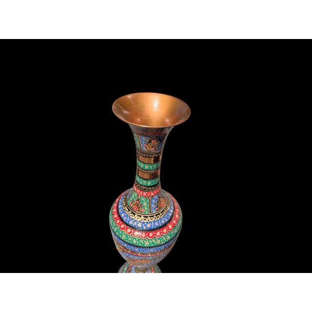 Traditional Vintage Hand Painted Large Copper Floor Vase For Sale - Image 3 of 12