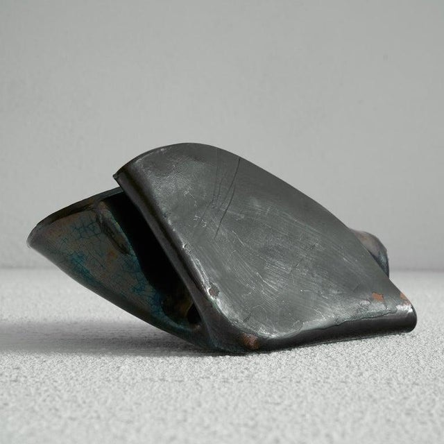 Freeform Metallic Glazed Folded Studio Pottery Candle Holder, 1930s For Sale - Image 7 of 8
